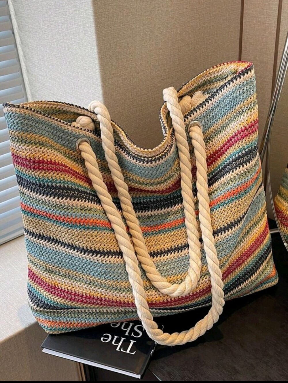 Multicolor Crochet Tote Bag with Rope Handles